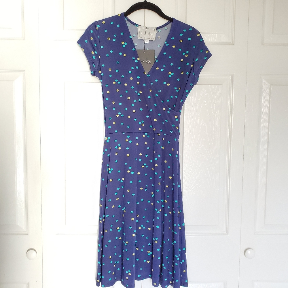 StitchFix Leota Blue Dotted Faux Wrap-Petite Small